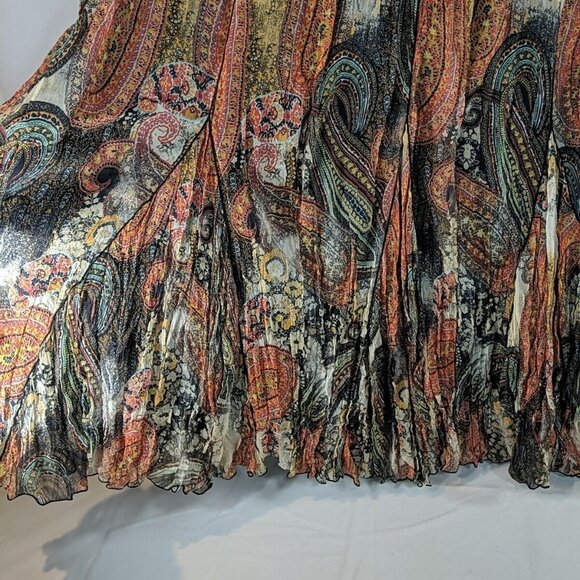 Dana Buchman 100% Silk Maxi Skirt Paisley Orange Multicolor 16 Flowy Ruffle Line - Picture 5 of 10